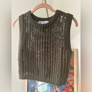 Zara Olive Knit Sleeveless Top